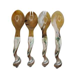 Hand Carved <b>Shell</b> Spoon Set With Long Handle Vintage Design Creative Natural Pattern <b>Mirror</b> Polish Finish - Product Image 2