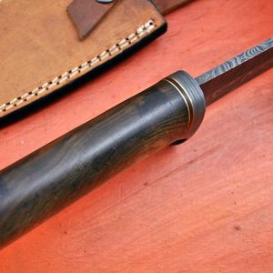 Cuchillo de Hoja Fija de Acero de Damasco con Mango de Madera, Punta Caída, para Caza, Grosor de 0.6mm - Product Image 5