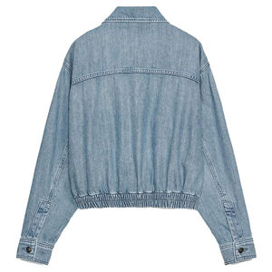 Chaqueta Bomber Vaquera Azul Claro Vintage Personalizada con Cremallera para Mujer y Hombre, Estilo Oversize Streetwear, Chaqueta Casual de Jean con Cintura Elástica - Product Image 2