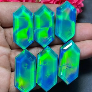 Ópalo Aura Creado en Laboratorio, Doblete, Forma Hexagonal, Corte Escalonado, Gema Suelta Calibrada, Cambio de Color, Fuego Multicolor, Para Fabricación de Joyas - Product Image 3