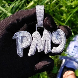 Pendentif personnalisé avec numéro et initiale en lettres, style hip-hop, luxe, plaqué or, argent 925, moissanite, pour homme et femme - Product Image 2