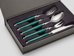 Couverts en acier inoxydable plaqués couleur argent à manche vert Couverts allant au lave-vaisselle pour la maison, le restaurant et l'hôtel Ensemble de 4 ensembles - Product Image 6