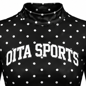 <b>Black</b> Polka Dot <b>Women</b> Mock Neck Short Sleeve T <b>Shirt</b> Slim Fit Stretch Casual Printed Top Fashion Summer Apparel Wholesale Custom - Product Image 3