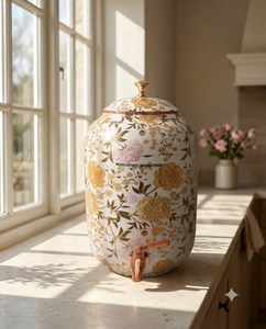 Dispensador de Agua con Grifo y Tapa de Cobre, Diseño Floral Dorado, Hecho a Mano, Decorativo - Product Image 3