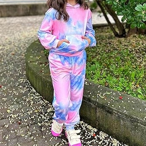 Ensemble de survêtement tie-dye pour filles, sweat-shirt à capuche et pantalon long, dégradé rose-violet, tenue décontractée, coupe ample, printemps - Product Image 6