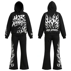 Conjunto Deportivo de Invierno con Logotipo Personalizado, Ecológico, Lavado Ácido, Transpirable, 100% Algodón, Sudadera con Capucha y Pantalones Rectos Acampanados - Product Image 4
