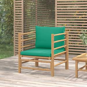 Canapé de jardin individuel avec structure en bambou vert naturel et chaises de jardin en polyester - Product Image 1