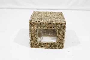 Casa para Mascotas Cuadrada de Mimbre, Cama Transpirable para Gatos con Cojín - Product Image 2