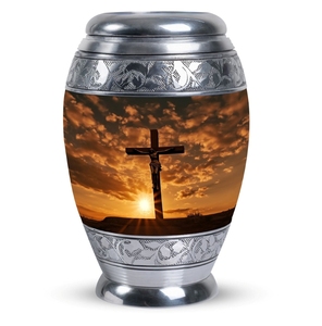 Urna Funeraria de Metal con Cruz Cristiana Premium para Cementerio, Urna Funeraria Grande de Latón para Cenizas Humanas de Adultos - Product Image 3