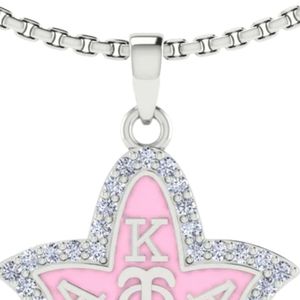 Pink Enamel Sterling Silver Leaf <b>Necklace</b> Women Crystal Pendant Jewelry Elegant Fashion Accessory Gift Daily Wear <b>Statement</b> Neck - Product Image 4