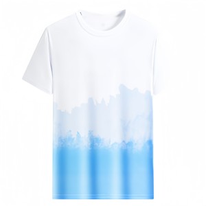เสื้อยืดคอกลมแขนสั้นผู้ชายสีน้ำเงินไล่เฉดลายพิมพ์แบบระเหิด ผ้าถักโพลีเอสเตอร์ 100% ระบายอากาศได้ดี ทรงปกติ - Product Image 2