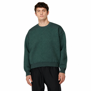 Pull en tricot à col rond vert foncé pour homme, coupe classique, couleur unie, coton, vêtement d'automne, pull décontracté - Product Image 1
