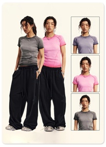 Top corto holgado con cuello redondo para mujer con estampado personalizado, 100% algodón, tejido, logotipo de verano, varios colores, informal, venta al por mayor, Verano - Product Image 3