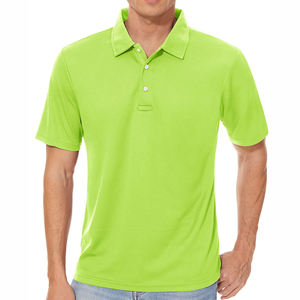 เสื้อโปโลแขนสั้นสีเขียวมะนาวสำหรับผู้ชาย สีพื้น ผ้าถัก ระบายอากาศได้ดี โพลีเอสเตอร์ 100% ติดกระดุมด้านหน้า ทรงปกติ - Product Image 1