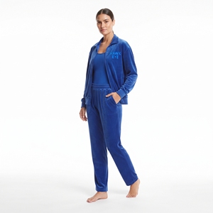 Ensemble de survêtement en velours pour femme, personnalisé, deux pièces, coupe classique, veste zippée intégrale et pantalon assorti, pour l'hiver et les loisirs - Product Image 2