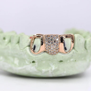 Rose Gold Plated Moissanite Unisex Hiphop Party Wedding Dental Grillz Micro Insert Alloy <b>Teeth</b> - Product Image 1