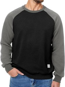 Sweat-shirts d'hiver pour hommes à col rond, patchwork, manches raglan, 100% coton molletonné, imprimé, texture géométrique écologique, décontracté - Product Image 4