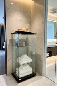 TMG Modern Minimalist Tempered Glass Display <b>Cabinet</b> Driftwood Color High Quality Cubical Design for Home Villa Restaurant Use - Product Image 5