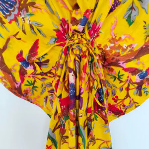Robe kaftan en coton indien faite à la main avec imprimé d'oiseaux, robe kimono légère - Product Image 3