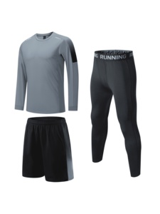 Ensemble de sport trois pièces pour homme OEM, logo personnalisé, vêtements de sport à séchage rapide, 100 % polyester, tenue de course et d'entraînement pour l'été - Product Image 3
