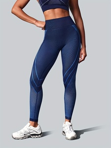 High Waisted Seamless Yoga <b>Leggings</b> With Geometric Mesh <b>Pattern</b> Four-Way Stretch Full Length Pants For Women - Product Image 5