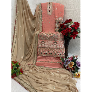 Mode de luxe : Nouvelle collection de costumes de créateurs pour les fêtes, en faux georgette avec broderies de perles, costume pakistanais - Product Image 1
