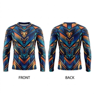 เสื้อรัดรูปแขนยาวสำหรับผู้ชาย ลายชนเผ่าสีน้ำเงิน พิมพ์ด้วยเทคนิค Heat-Transfer แห้งเร็ว เหมาะสำหรับ MMA BJJ ป้องกันรังสียูวี UPF50 เป็นมิตรต่อสิ่งแวดล้อม - Product Image 4