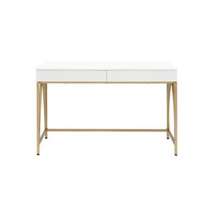 Lightmane White High Gloss <b>Vanity</b> <b>Desk</b> with Gold Finish Elegant Makeup <b>Vanities</b> - Product Image 3