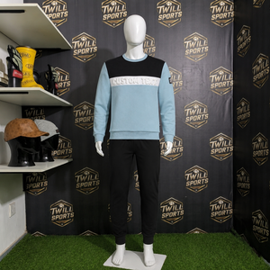 Sudadera de cuello redondo para hombre con estampado puff, bloques de color, estilo casual, ajuste regular, azul claro, negro, blanco, sudaderas con estampado puff - Product Image 3