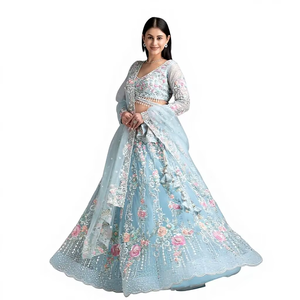 Lehenga Choli de Seda Organza de Alta Calidad de 4 Metros con Vuelo para Fiestas - Product Image 1