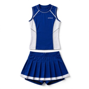 AMKOOR Top de animadora azul y blanco para mujer, falda plisada, sin mangas, poliéster, estampado digital, ropa deportiva - Product Image 1