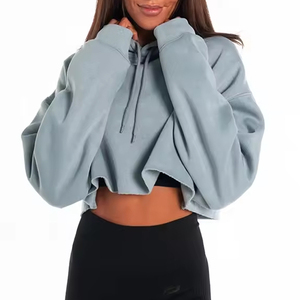 เสื้อฮู้ดครอปสำหรับผู้หญิง ผ้าฝ้าย 100% นุ่มสบาย สวมใส่สบายๆ สไตล์ลำลอง สตรีทแวร์ เหมาะสำหรับใส่พักผ่อน มีโลโก้ด้านหน้า ปรับฮู้ดได้ - Product Image 6