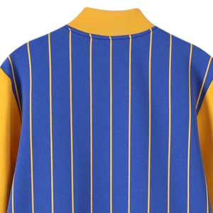 Chaqueta Varsity de Forro Polar Técnico con Rayas Azul Rey y Amarillo para Mujer, con Letras Bordadas en Chenille y Escudo, Cremallera Completa y Ribetes, Estilo Casual - Product Image 5