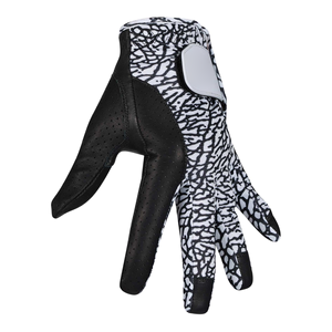 Gants de golf SAAR INDUSTRIES à motif craquelé abstrait, noir et blanc, paume en cuir premium, dos imprimé, fermeture auto-agrippante extensible - Product Image 1