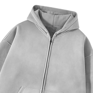 Sweat-shirt gris zippé pour homme, coupe oversize streetwear, en molleton de coton épais, épaules tombantes, uni, style vintage, coupe ample, personnalisable - Product Image 2
