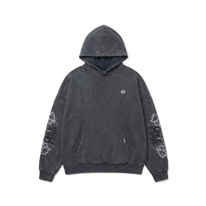 Sudadera con capucha vintage para hombre, de algodón y forro polar, con estampado gráfico en la manga, estilo urbano, jersey negro, fabricación a granel - Product Image 3