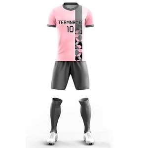 Conjunto de Uniforme de Fútbol Personalizado Rosa y Gris, Camiseta, Pantalones Cortos y Calcetines Sublimados con Nombre y Número - Product Image 5