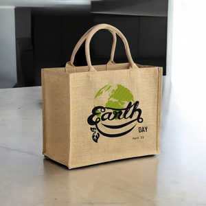 Mini sac fourre-tout écologique en toile de jute naturelle recyclée avec logo imprimé personnalisé tendance Cartoon shopping pliable et réutilisable - Product Image 1