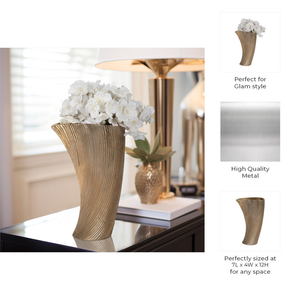 Contemporary Brass Tabletop Flower <b>Vase</b> Handmade <b>Ribbed</b> Design Decorative Home Accent for Wedding Party Decoration At Low Rates - Product Image 5