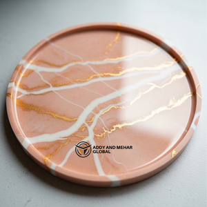 Plateau en résine orange coucher de soleil avec accent doré |   Plateau de service haut de gamme en résine orange coucher de soleil avec accent doré |   Service Premium - Product Image 1