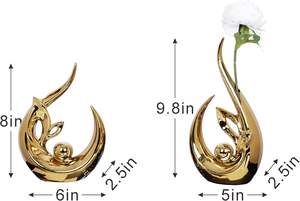 Esculturas Abstractas Doradas, Estatua de Cerámica Alta, Decoración Moderna con Acentos Dorados para Estante, Mueble de TV, Centro de Entretenimiento - Product Image 4