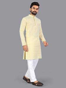 HENIXA CREATION – T-shirt homme respirant en coton de qualité supérieure, style chicankari Lucknowi, avec broderie Schiffli et sequins mats, séchage rapide, idéal pour les fêtes - Product Image 4