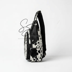 Cowhide Leather Sling Crossbody Chest Bag Hair On Hide <b>Mini</b> <b>Backpack</b> Single Strap Shoulder Travel Daypack Unisex OEM - Product Image 3
