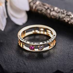 Anillo de Graduación Universitario Personalizado BOJ School Ring 062, Anillo de Colegio Secundario para Ella, con Piedra de Nacimiento, Plata 925, ¡Oferta! - Product Image 1