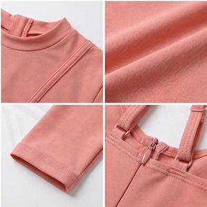 Ensemble de yoga rose 2 pièces, col roulé, manches longues, volants, taille haute, vêtements de sport sans couture - Product Image 4