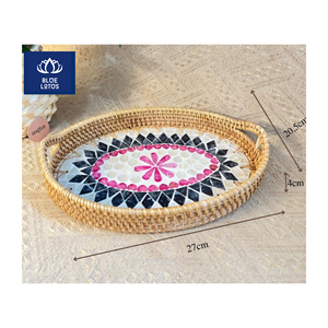 LISTO PARA ENVIAR Bandeja de Ratán Ecológica, Segura y Limpia, con Incrustaciones de Concha Natural, Ideal para Servir Desayuno y Café, Precio Directo - Product Image 1