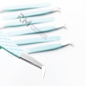 Pince à cils RMI Silver Shin Tip 45 degrés Slim Boot Volume Point Tip en acier inoxydable bleu thermolaqué avec poignée diamantée - Product Image 2