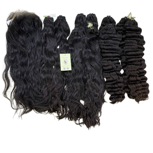 Extensiones de cabello humano vietnamita de onda profunda al por mayor, negro natural, ondulado natural, doble trama, cosidas a máquina, directamente de fábrica. - Product Image 1