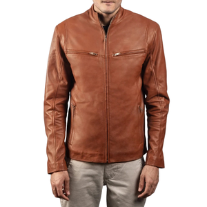 Custom Mens Brown Leather <b>Cafe</b> <b>Racer</b> <b>Jacket</b> Premium Vintage Biker Coat OEM Private Label Apparel Manufacturer Wholesale Supplier - Product Image 5