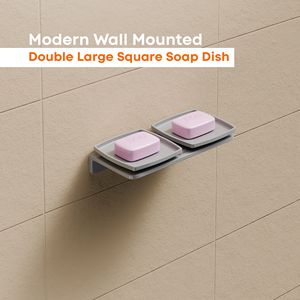 Porte-savon double moderne grand format carré, adhésif mural, en acier inoxydable antirouille, double support à savon pour salle de bain principale - Product Image 2